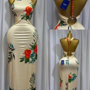 Cream Floral Backless Fringe Midi Dress for Women Abuja Fashion Market