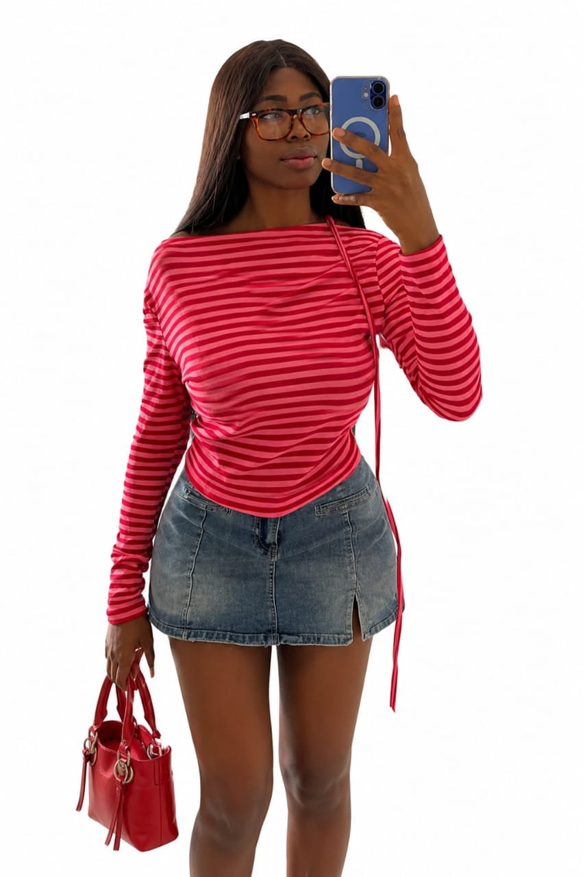 Red Striped Basic Top in Abuja. Red Striped Basic Top in Abuja.